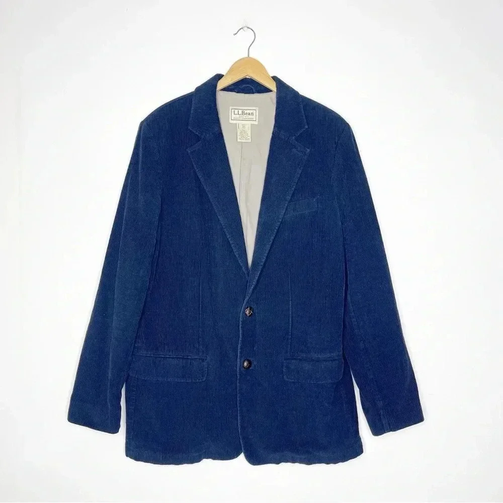 L.L.Bean Men's Blue Corduroy Blazer Elbow Patch Size 44 Tall